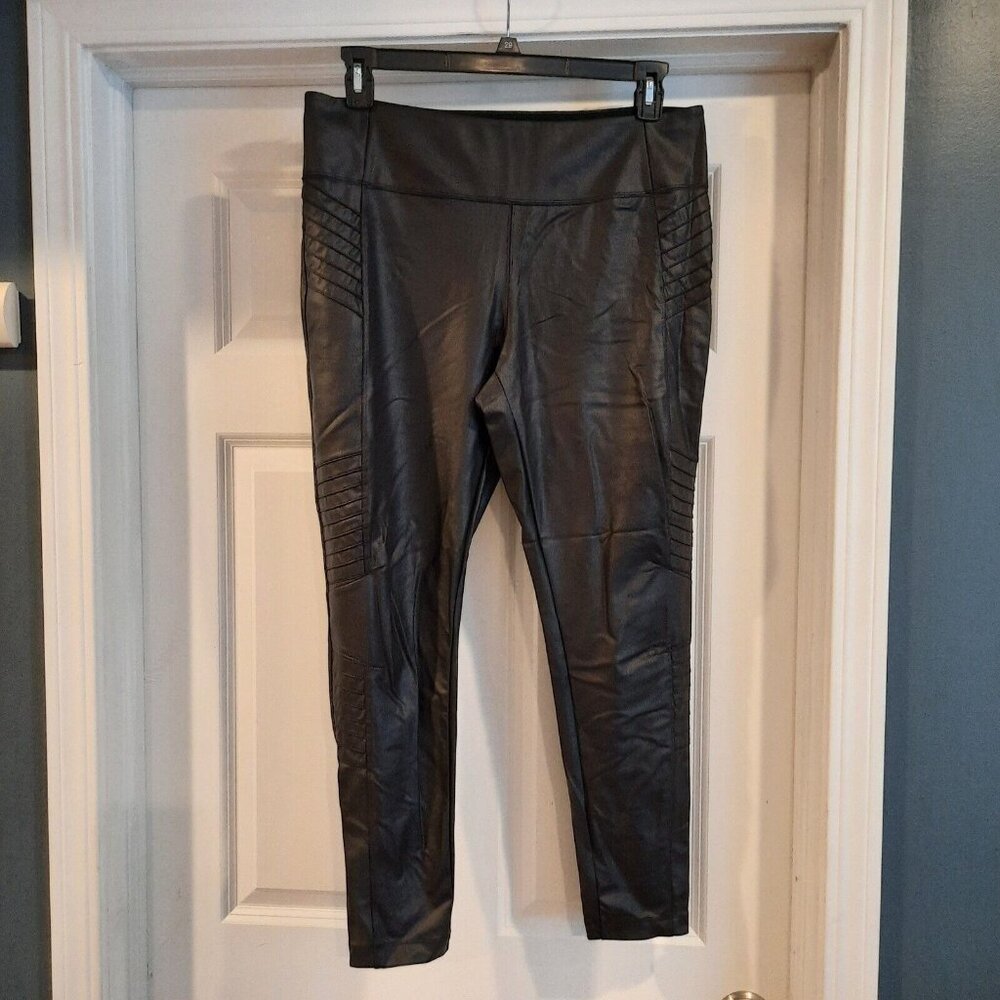 Athleta Delancy Gleam Moto Tight Womens XL Black Faux Leather Legging Biker